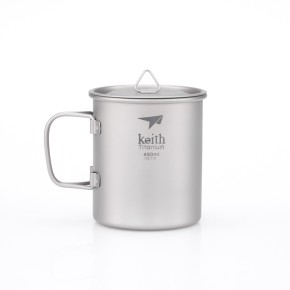 Cốc Titanium Keith Ti3204 có tay cầm và nắp đậy - 450ml
