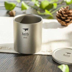 Cốc titanium 2 lớp có nắp Keith Titanium Ti3301 220ml
