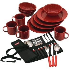 Bộ dụng cụ ăn uống Coleman 24 Piece Enamel Dinnerware Set - Red